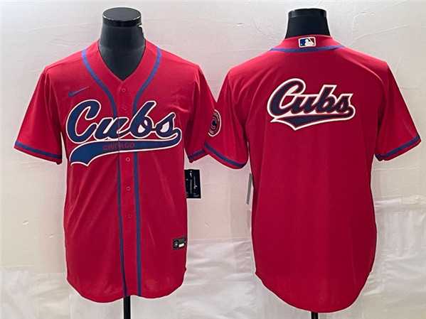 Mens Chicago Cubs Red Team Big Logo Cool Base Stitched Jersey->chicago cubs->MLB Jersey